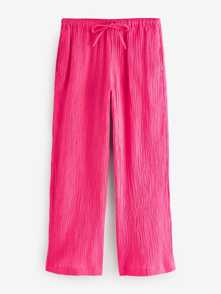 Rose vif - Pantalon large texturé à jambe large coordonné avec lin - Image 5 of 7