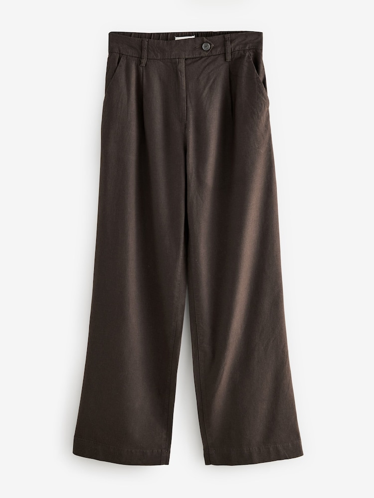 Marron chocolat - Pantalons riches en lin ample Stay Smart - Image 1 of 8