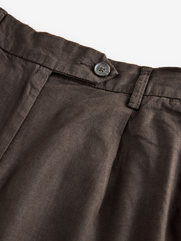 Marron chocolat - Pantalons riches en lin ample Stay Smart - Image 2 of 8