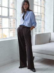 Marron chocolat - Pantalons riches en lin ample Stay Smart - Image 6 of 8