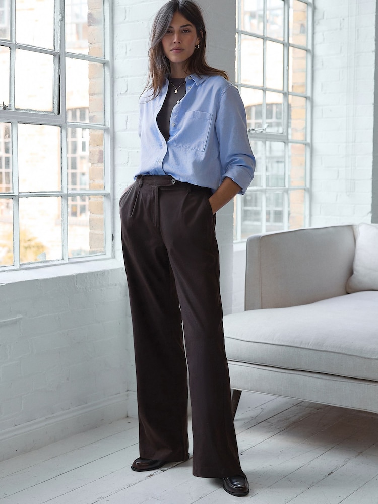 Marron chocolat - Pantalons riches en lin ample Stay Smart - Image 6 of 8
