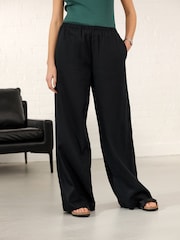 Black Wide Leg Trousers with Linen - Image 3 of 8