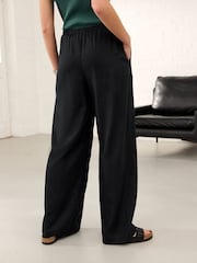 Black Wide Leg Trousers with Linen - Image 4 of 8