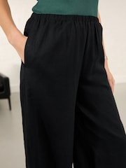 Black Wide Leg Trousers with Linen - Image 5 of 8