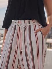 Ecru met strepen - Broek van linnenmix met gestrikte taille en wijde pijpen - Image 4 of 4
