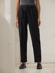 Noir - Pantalon Stay Smart Barrel Leg en lin riche - Image 3 of 5
