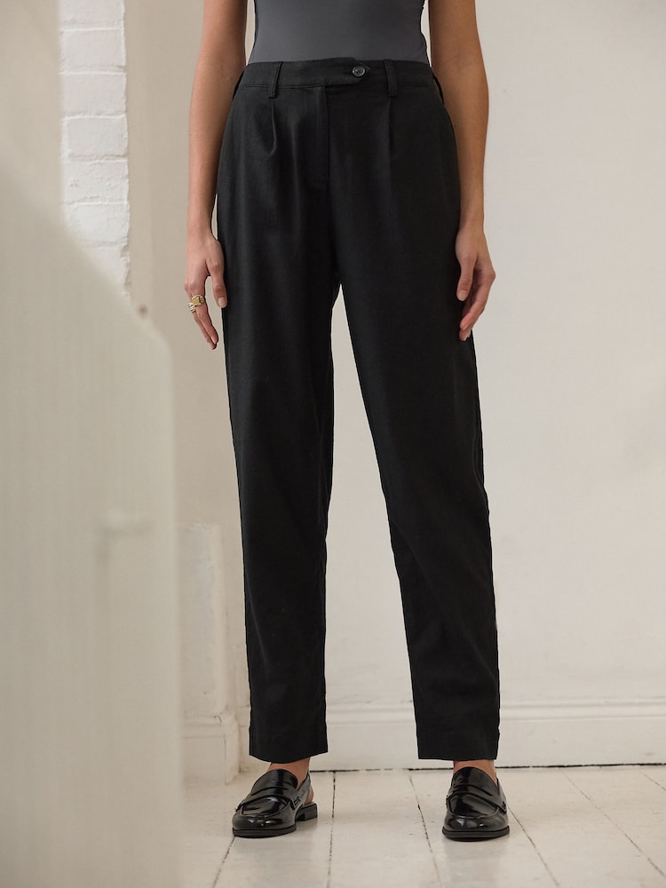 Noir - Pantalon Stay Smart Barrel Leg en lin riche - Image 3 of 5