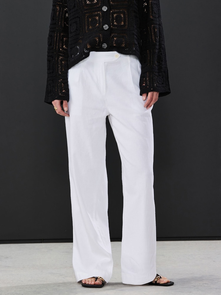 Blanc - Pantalon Stay Smart ample en lin riche - Image 1 de 4