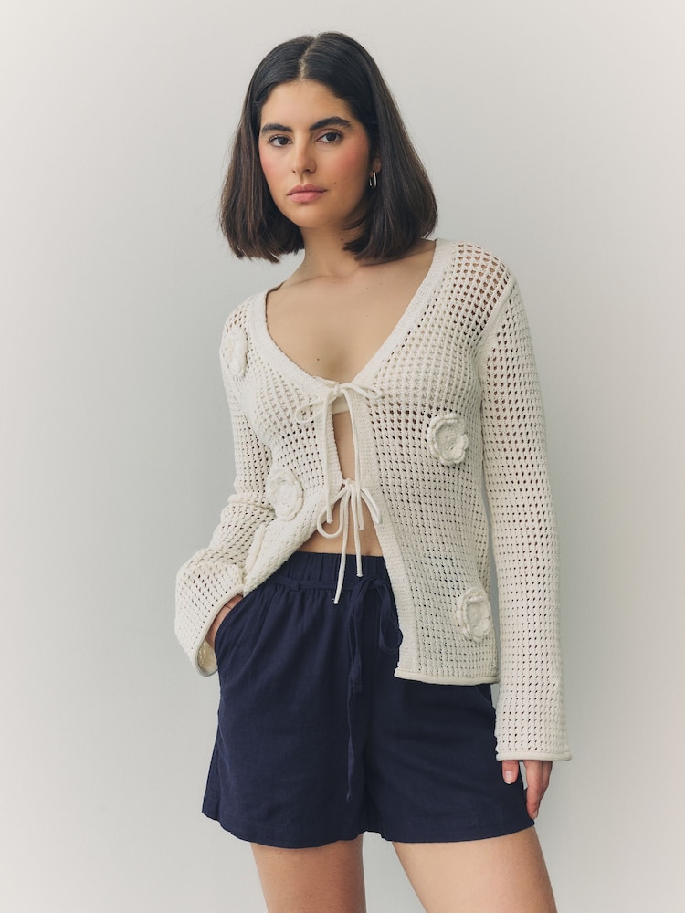 Azul marino - Tie Waist Linen Blend Boy Shorts - Imagen 1 de 7 Azul marino - Tie Waist Linen Blend Boy Shorts - Imagen 1 de 7