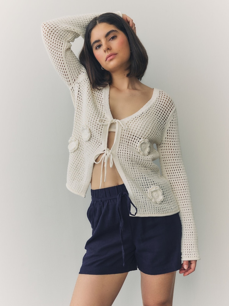 Azul marino - Tie Waist Linen Blend Boy Shorts - Imagen 2 de 7 Azul marino - Tie Waist Linen Blend Boy Shorts - Imagen 2 de 7