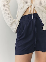 Navy Tie Waist Linen Blend Boy Shorts - Image 4 of 7