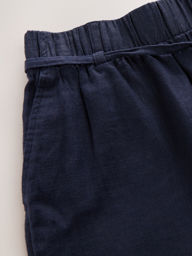 Navy Tie Waist Linen Blend Boy Shorts - Image 7 of 7
