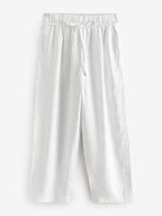 Blanc - Tie Waist Barrel Leg Linen Blend Trousers - Image 8 de 9