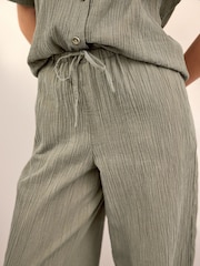 Vert kaki - Pantalon large texturé à jambe large coordonné avec lin - Image 4 of 8