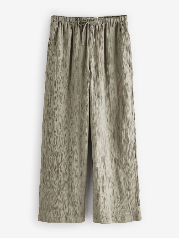 Vert kaki - Pantalon large texturé à jambe large coordonné avec lin - Image 6 of 8