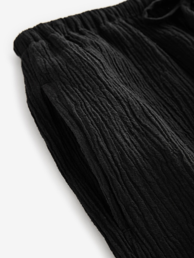 Noir - Pantalon large texturé à jambe large coordonné avec lin - Image 7 of 8