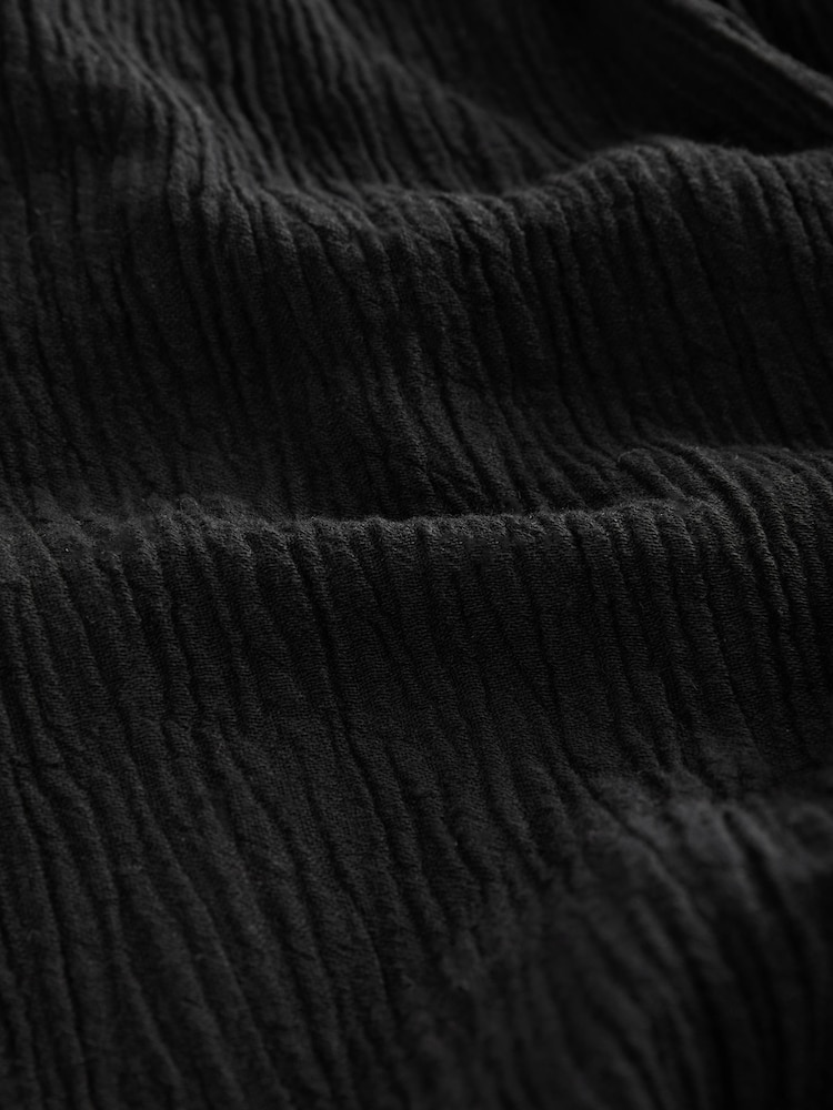 Noir - Pantalon large texturé à jambe large coordonné avec lin - Image 8 of 8