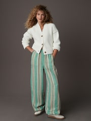 Rayas verdes - Pantalones de pernera ancha de lino 100% de N. Premium - Imagen 1 de 8