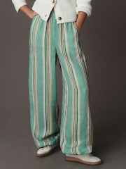 Rayas verdes - Pantalones de pernera ancha de lino 100% de N. Premium - Imagen 2 de 8