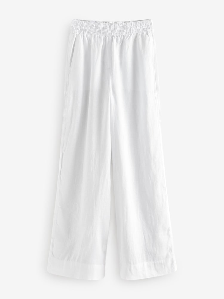 White N. Premium 100% Linen Wide Leg Pull-on Trousers - Image 1 of 1