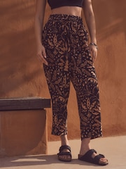 Black Palm Tie Waist Wide Leg Linen Blend Trousers - Image 3 of 5
