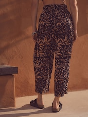 Black Palm Tie Waist Wide Leg Linen Blend Trousers - Image 4 of 5