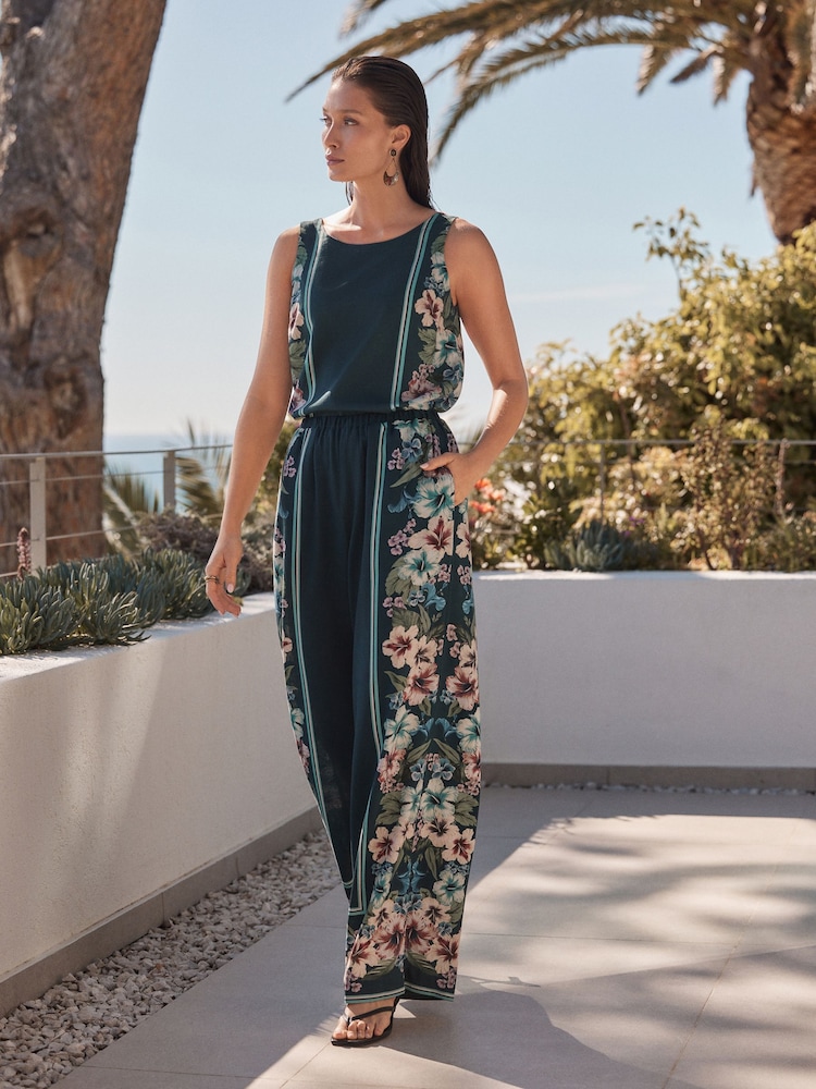 Vert bleu sarcelle - Pantalons amples avec Lin - Image 1 of 7
