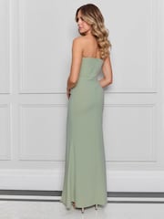 Sistaglam Green Bardot Maxi Dress with Pleated Detaling and High Split - Image 4 of 4