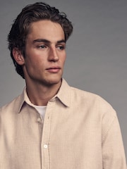 Neutral Textured Waffle Long Sleeve 100% Cotton Overshirt - Image 1 of 7