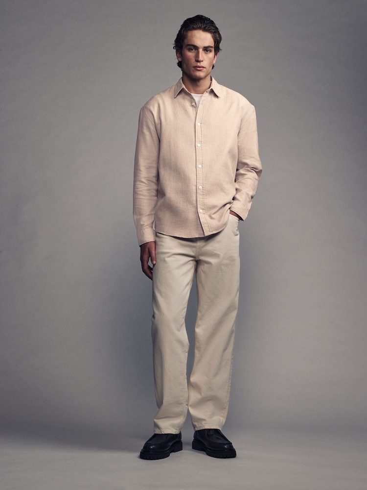 Neutral Textured Waffle Long Sleeve 100% Cotton Overshirt - Image 2 of 7