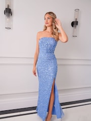 Sistaglam Blue Bandeau Embellished Maxi Dress - Image 2 of 5