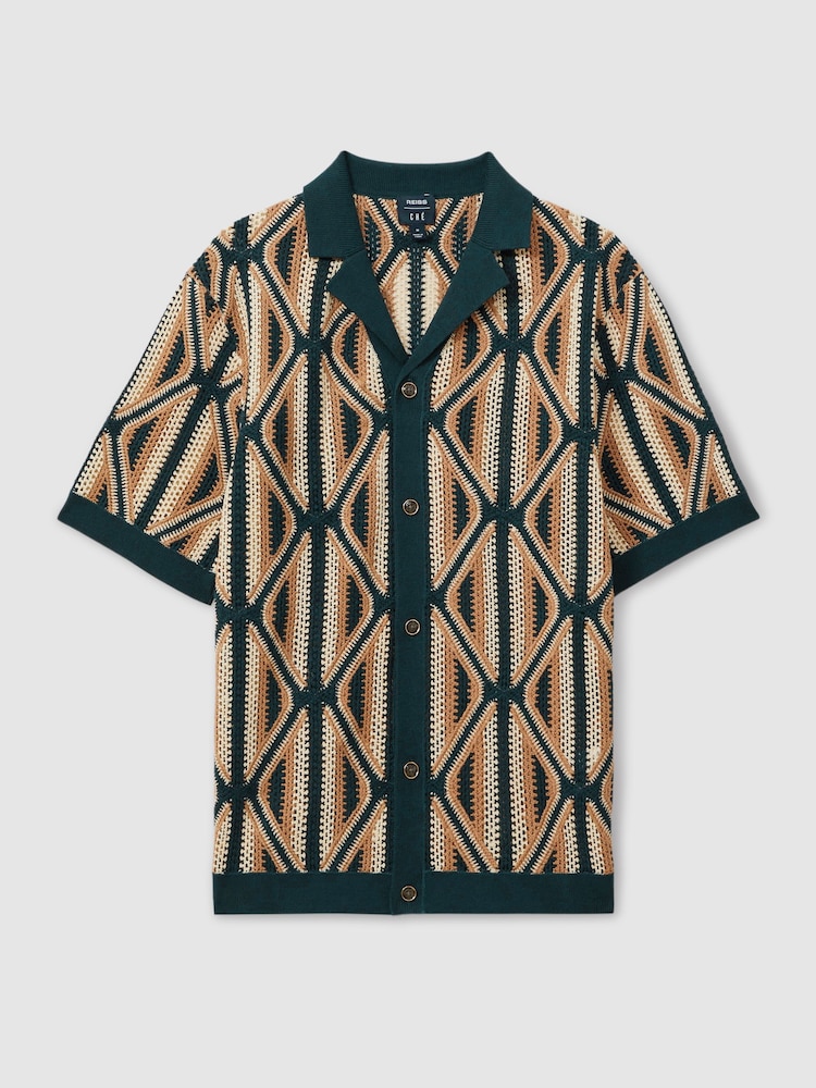 Reiss Emerald Conda Ché Diamond Crochet Cuban Collar Shirt - Image 1 of 6