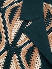 Reiss Emerald Conda Ché Diamond Crochet Cuban Collar Shirt - Image 3 of 6