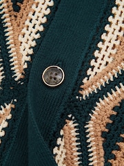 Reiss Emerald Conda Ché Diamond Crochet Cuban Collar Shirt - Image 6 of 6