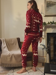 Burgundy Red Fairisle Pattern Christmas Cosy Long Sleeve Pyjamas - Image 3 of 11