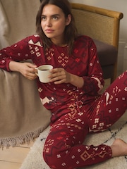 Burgundy Red Fairisle Pattern Christmas Cosy Long Sleeve Pyjamas - Image 4 of 11