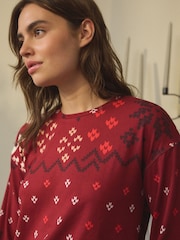 Burgundy Red Fairisle Pattern Christmas Cosy Long Sleeve Pyjamas - Image 5 of 11