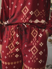Burgundy Red Fairisle Pattern Christmas Cosy Long Sleeve Pyjamas - Image 6 of 11