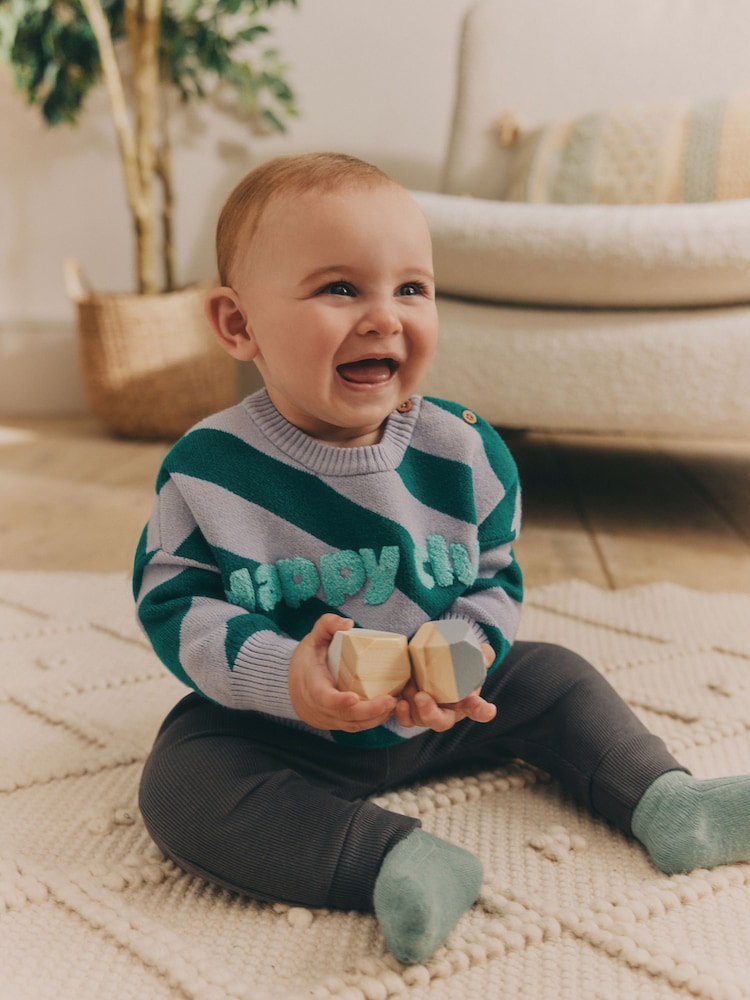 Green Stripe Baby Knitted Top and Leggings Set (0mths-2yrs) - Image 1 of 14