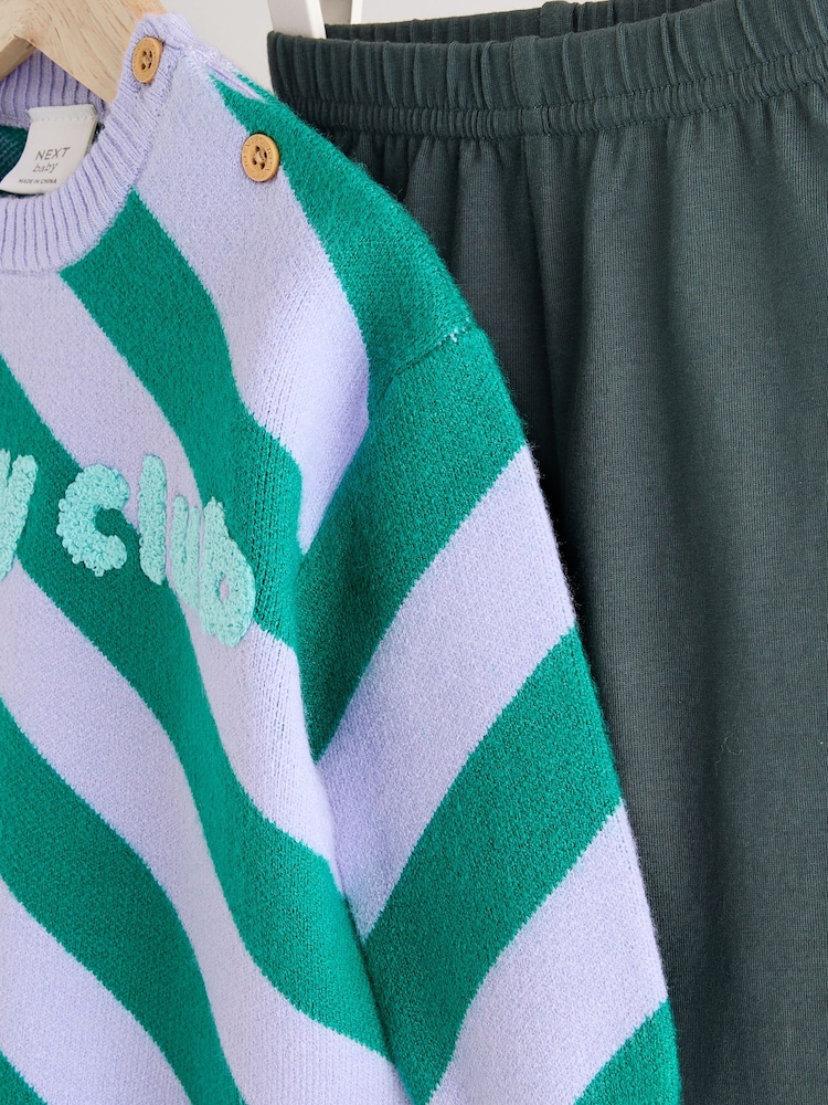 Green Stripe Baby Knitted Top and Leggings Set (0mths-2yrs) - Image 14 of 14