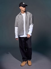 Grey EDIT Boxy Short Sleeve Check 100% Cotton Shirt - Image 1 of 8