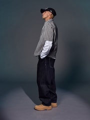 Grey EDIT Boxy Short Sleeve Check 100% Cotton Shirt - Image 3 of 8