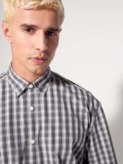 Grey EDIT Boxy Short Sleeve Check 100% Cotton Shirt - Image 5 of 8