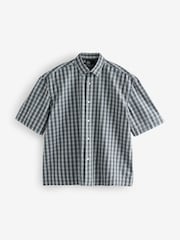 Grey EDIT Boxy Short Sleeve Check 100% Cotton Shirt - Image 6 of 8