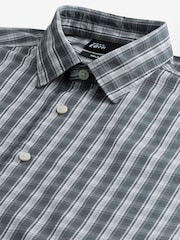 Grey EDIT Boxy Short Sleeve Check 100% Cotton Shirt - Image 7 of 8