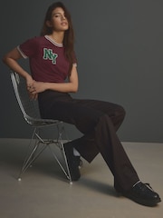 Black Pinstripe Smoothing Ponte Jersey Wide Leg Trousers - Image 2 of 8