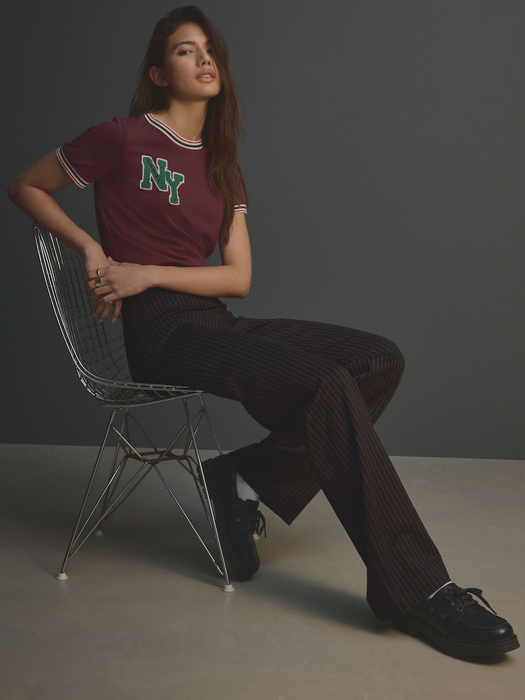 Black Pinstripe Smoothing Ponte Jersey Wide Leg Trousers - Image 2 of 8