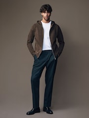 Brown Regular Fit Knit Zip Up Hoodie with Wool - Image 2 of 8