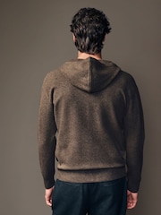 Brown Regular Fit Knit Zip Up Hoodie with Wool - Image 3 of 8