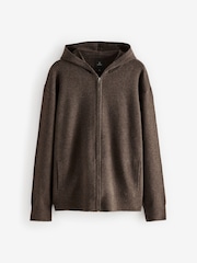 Brown Regular Fit Knit Zip Up Hoodie with Wool - Image 6 of 8